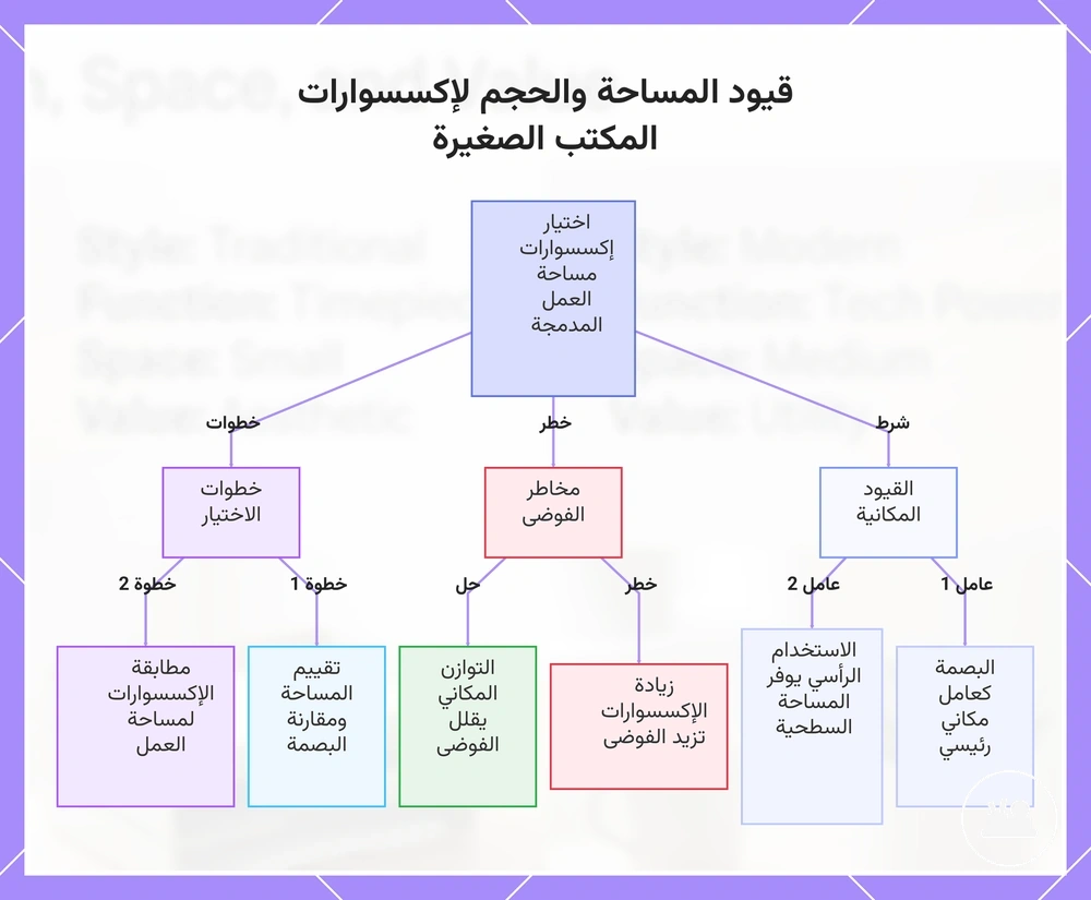 قيود المساحة والحجم لإكسسوارات المكتب الصغيرة