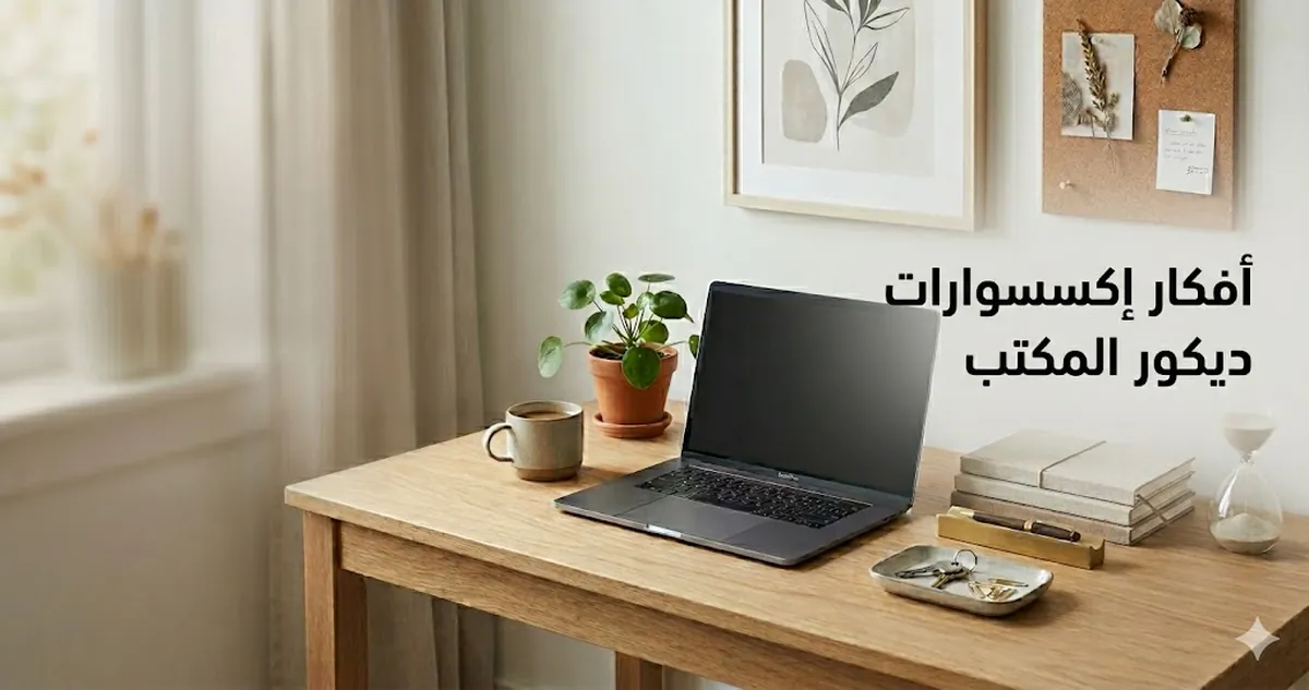 أفكار لإكسسوارات ديكور المكتب معروضة على مساحة عمل نظيفة ومنظمة
