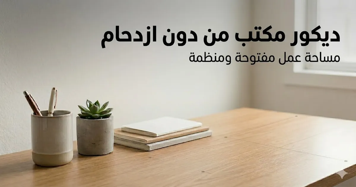 إكسسوارات ديكور مكتب موضوعة من دون ازدحام مع مساحة عمل مفتوحة كافية