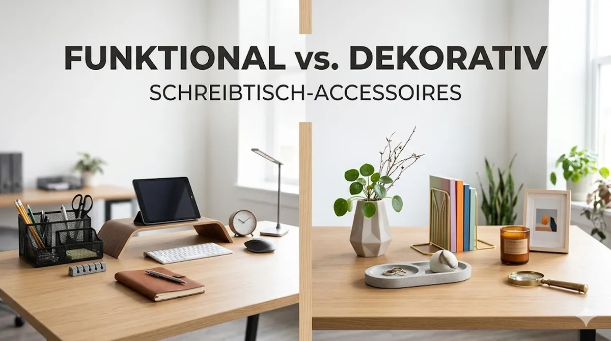 Funktionale und dekorative Schreibtisch-Accessoires im direkten Vergleich auf einem Tisch