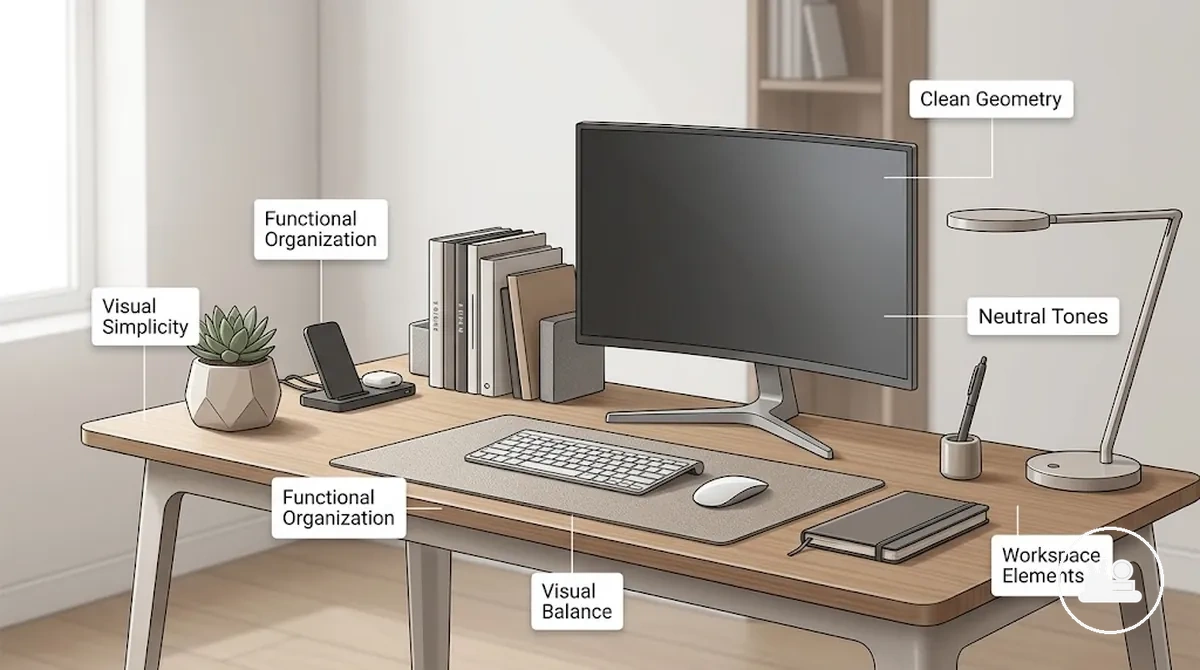 Moderne Arbeitsplatz-Accessoires mit klaren Linien und organisierter visueller Struktur
