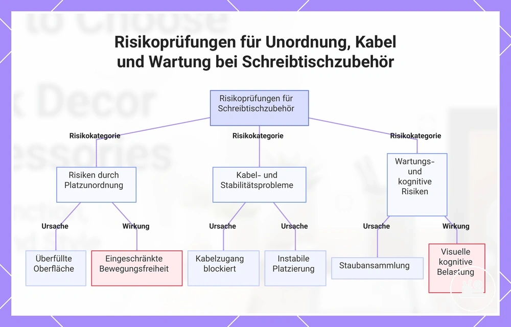 Risikoprüfungen für Unordnung, Kabel und Wartung bei Schreibtischzubehör