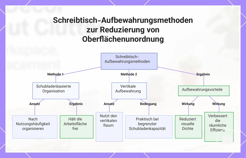 Schreibtisch-Aufbewahrungsmethoden zur Reduzierung von Oberflächenunordnung