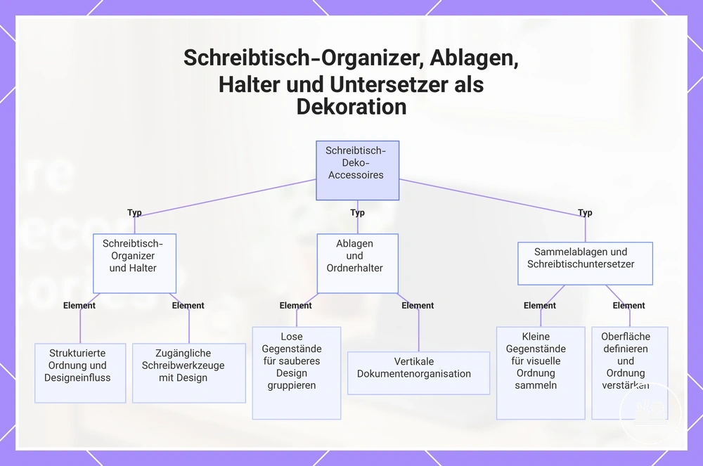 Schreibtisch-Organizer, Ablagen, Halter und Untersetzer als Dekoration