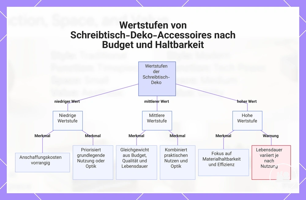 Wertstufen von Schreibtisch-Deko-Accessoires nach Budget und Haltbarkeit