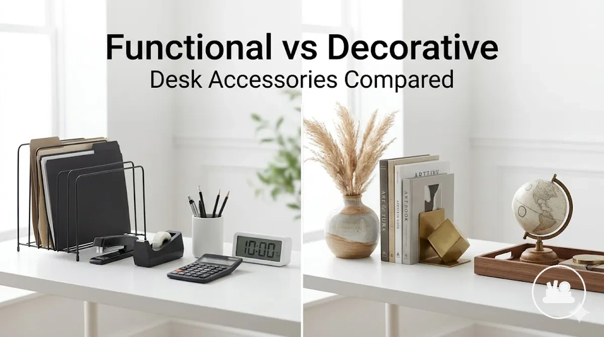 Functional and decorative desk accessories compared side by side on a desk