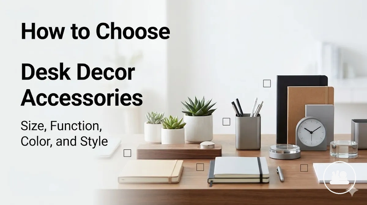 Desk decor accessories selected by size, function, color, and workspace style