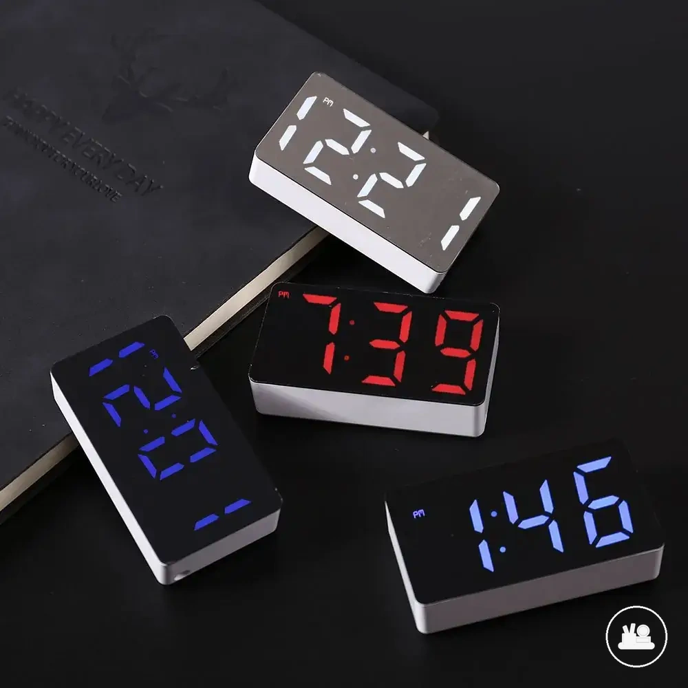 Mirror digital alarm clock for desk or bedroom table use