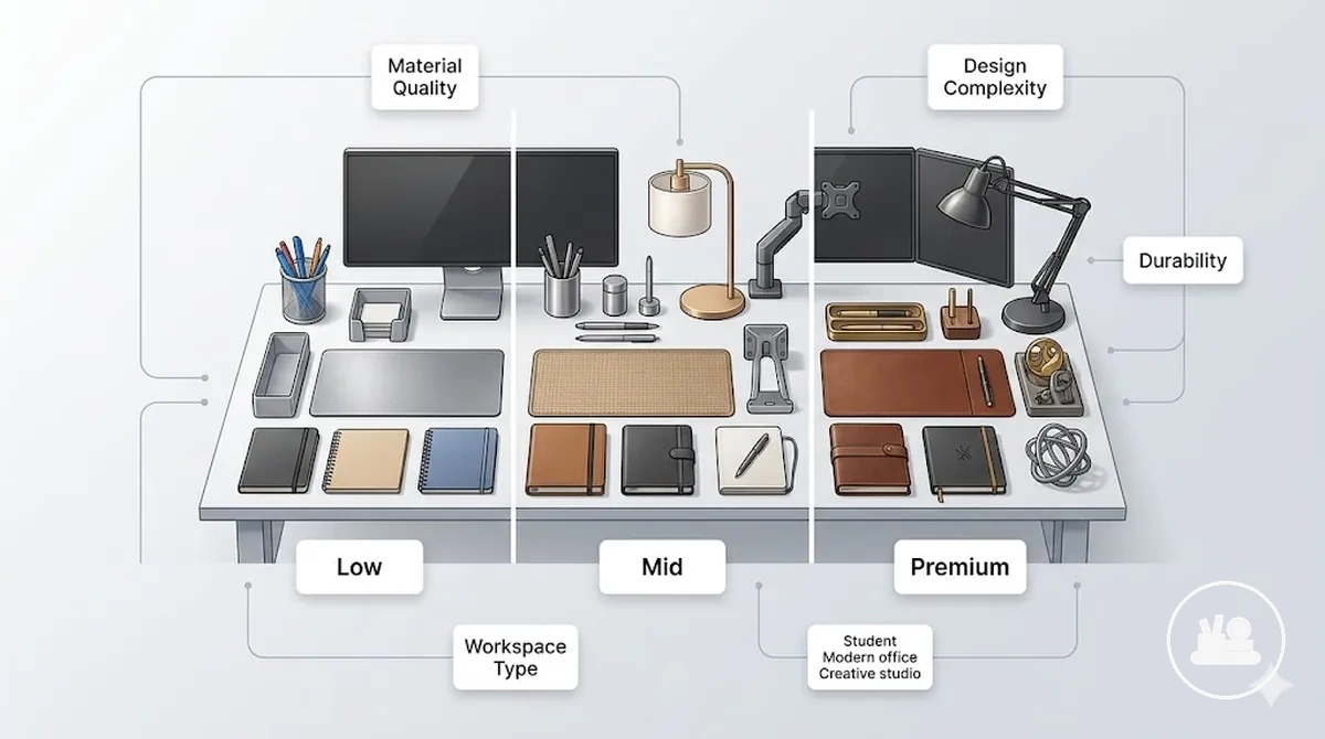 Comparison of budget tiers for desk decor accessories