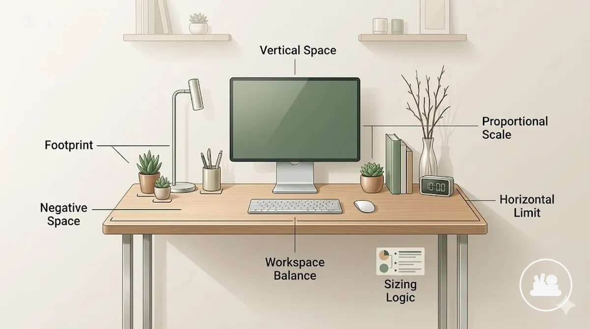 compact desk showing sizing balance and spatial allocation for desk decor accessories