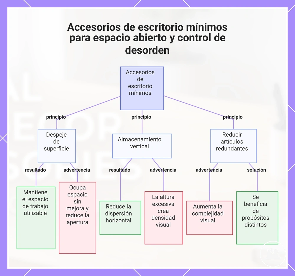 Accesorios de escritorio mínimos para espacio abierto y control de desorden
