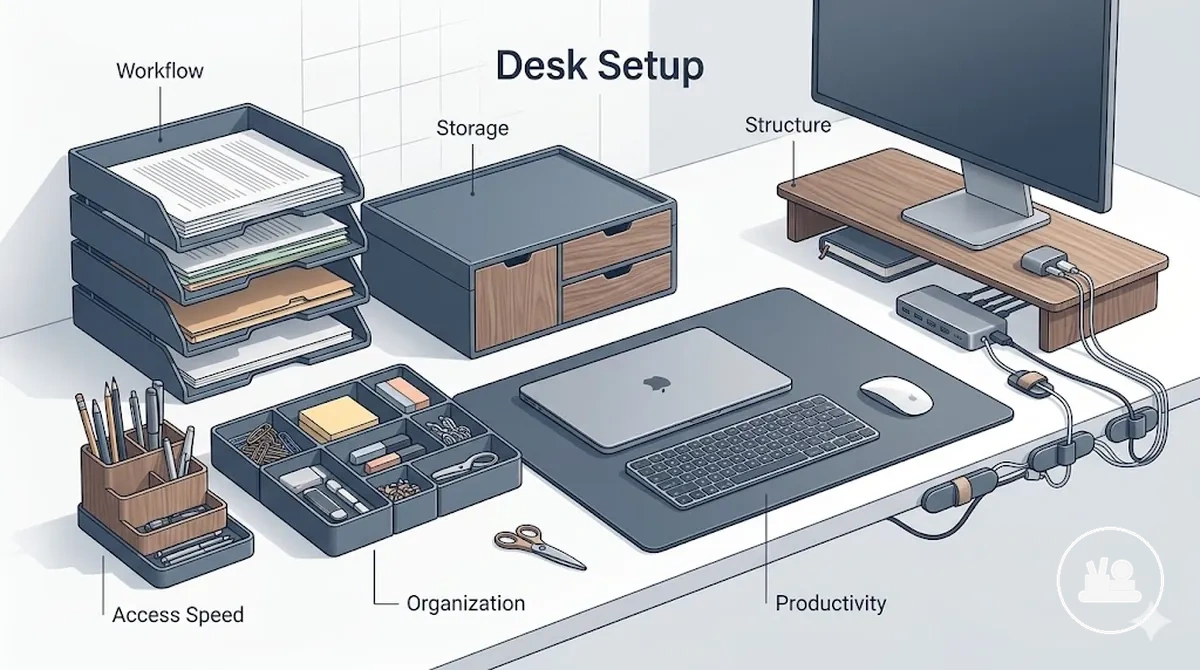 Accesorios funcionales para escritorio organizados para la eficiencia y el almacenamiento del espacio de trabajo