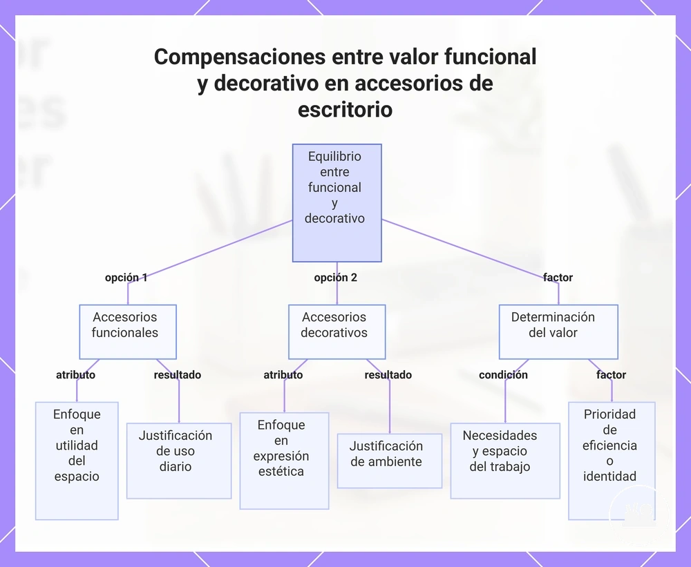 Compensaciones entre valor funcional y decorativo en accesorios de escritorio