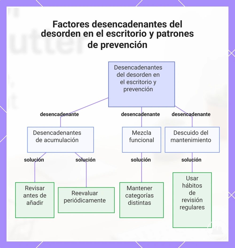 Factores desencadenantes del desorden en el escritorio y patrones de prevención