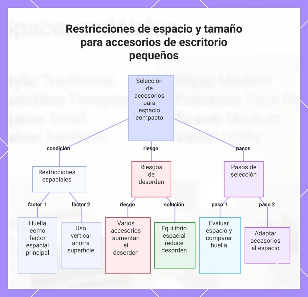 Restricciones de espacio y tamaño para accesorios de escritorio pequeños