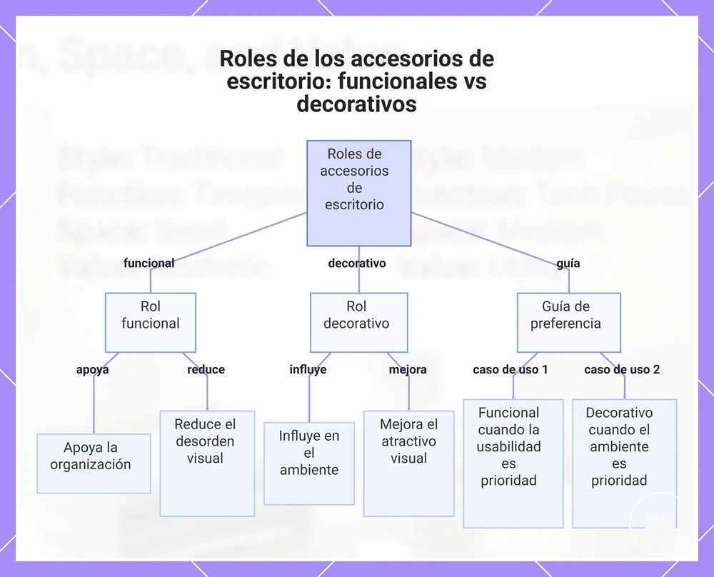 Roles de los accesorios de escritorio: funcionales vs decorativos