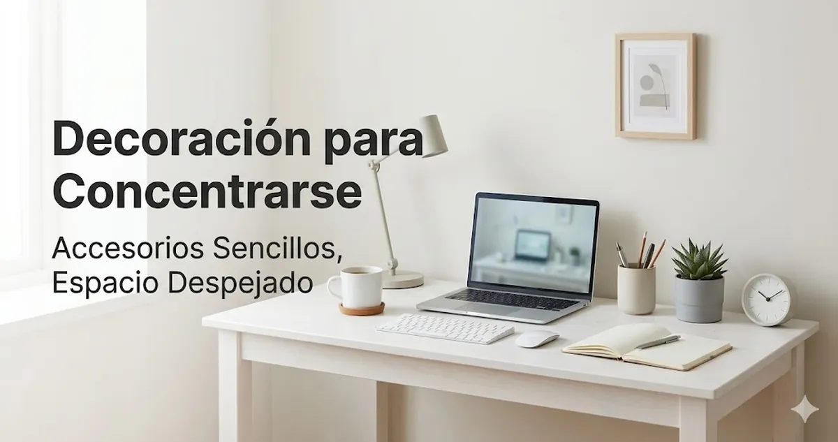 Escritorio pensado para la concentración con accesorios decorativos sencillos y espacio de trabajo despejado