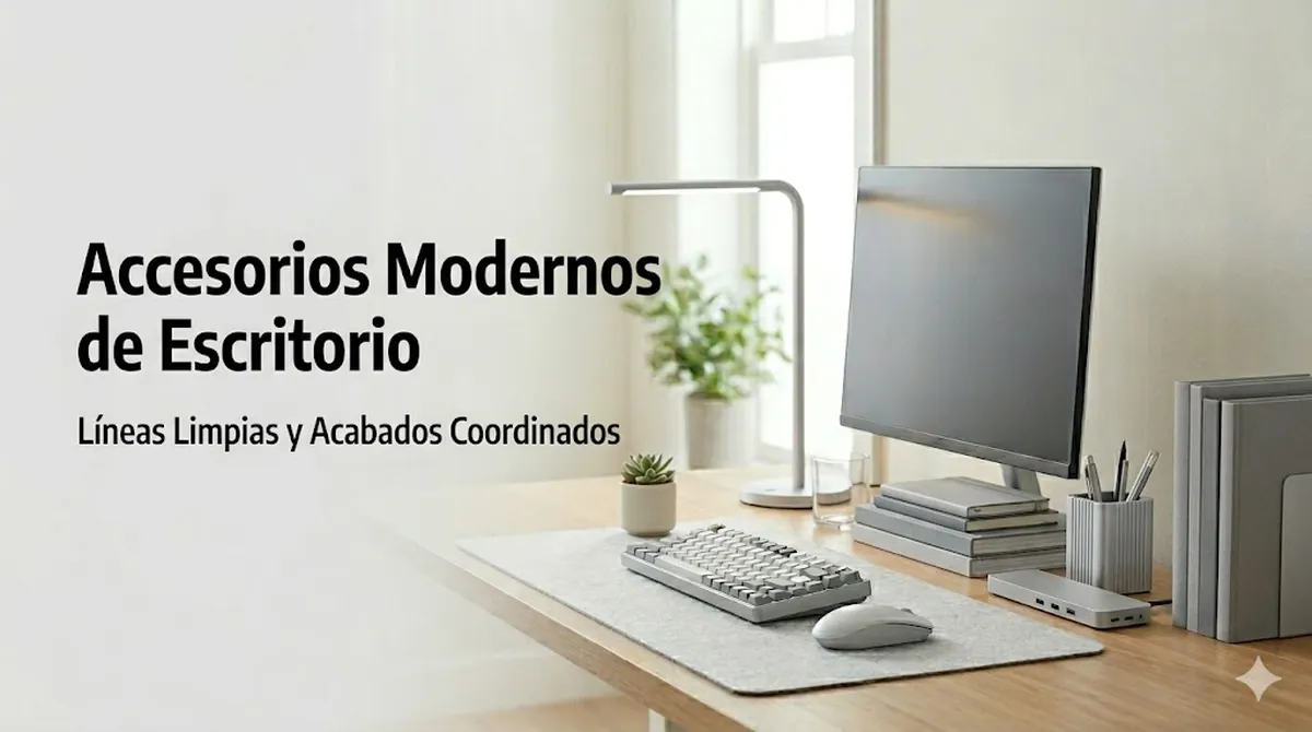 Accesorios modernos para escritorio con líneas limpias y acabados coordinados