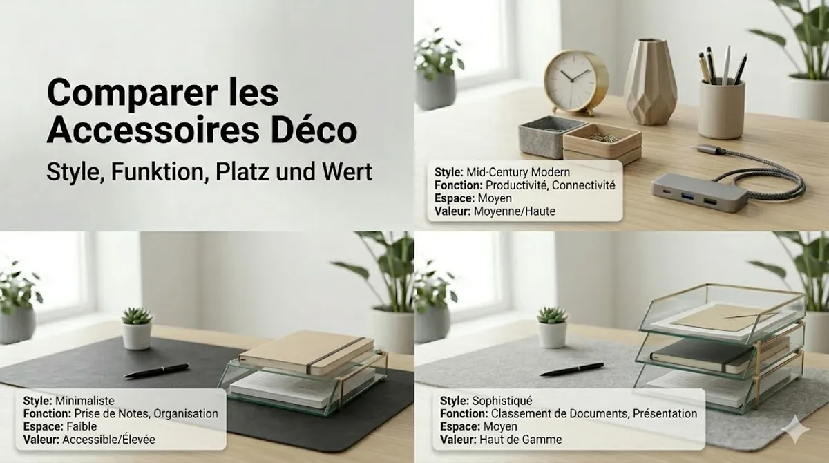 Accessoires déco de bureau comparés selon le style, la fonction, l’espace nécessaire et la valeur