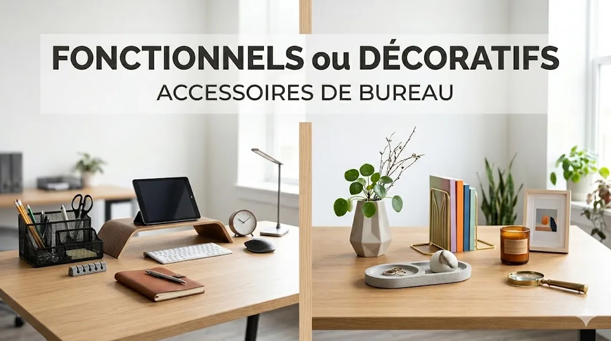 Accessoires de bureau fonctionnels et décoratifs comparés côte à côte sur un bureau
