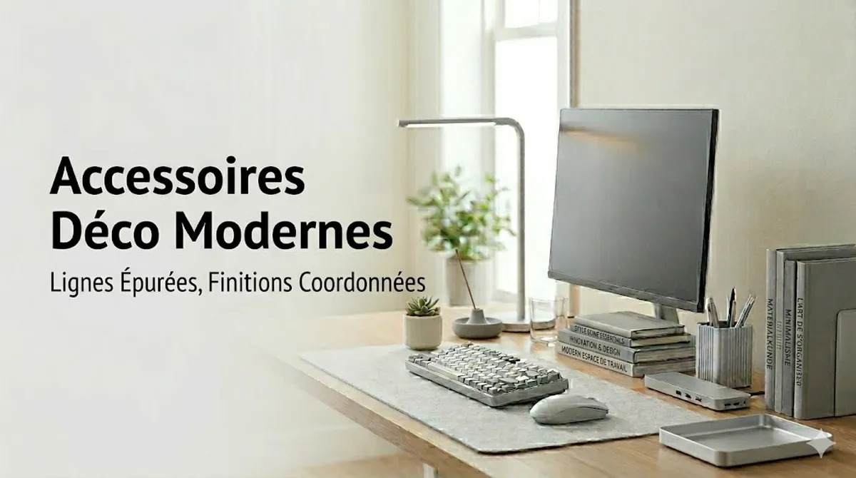 Accessoires déco modernes pour bureau avec des lignes épurées et des finitions coordonnées