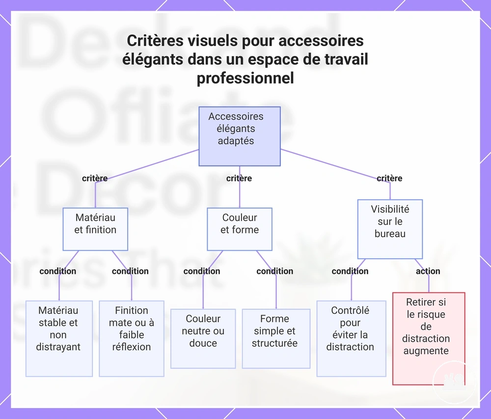 Critères visuels pour accessoires élégants dans un espace de travail professionnel