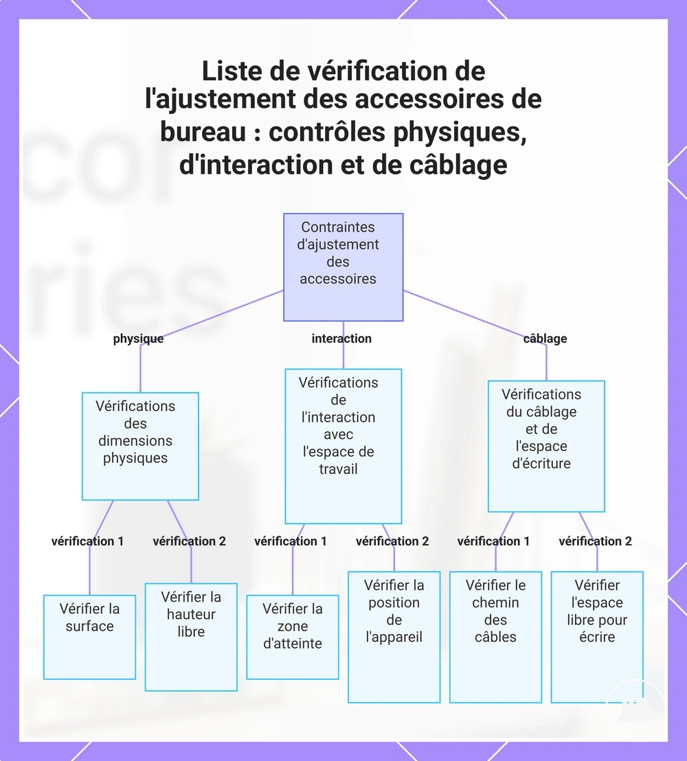 Liste de vérification de l'ajustement des accessoires de bureau : contrôles physiques, d'interaction et de câblage