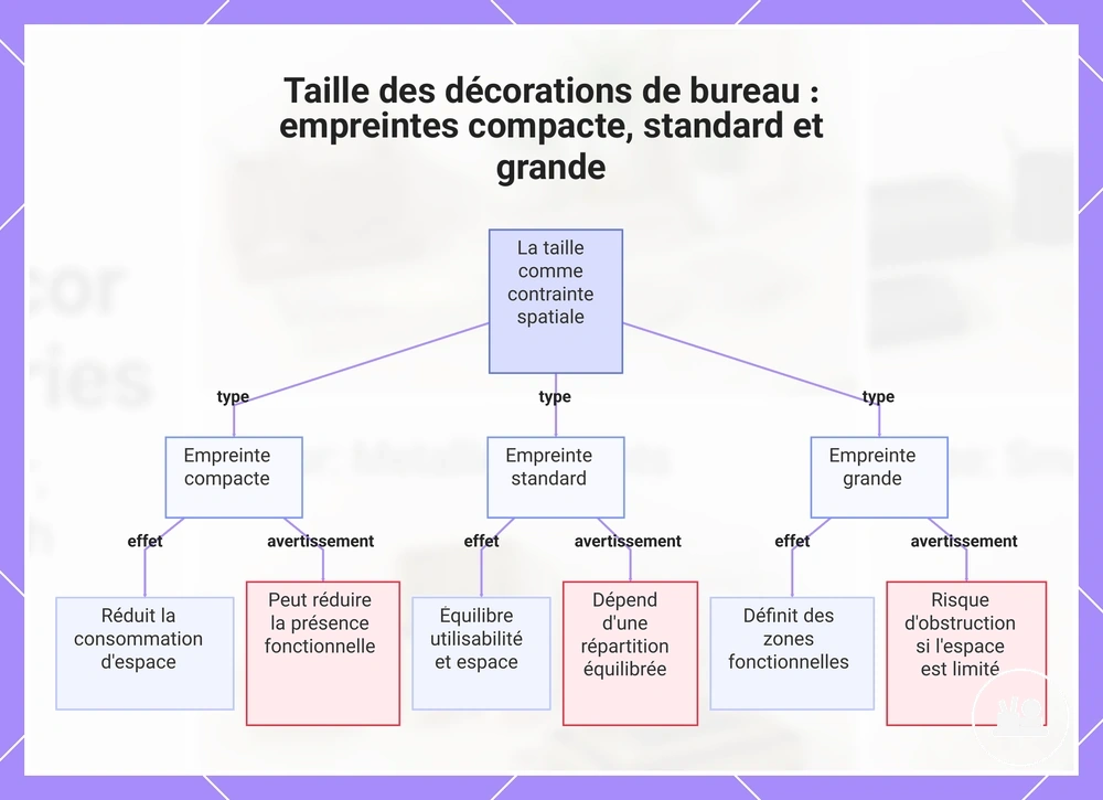 Taille des décorations de bureau : empreintes compacte, standard et grande