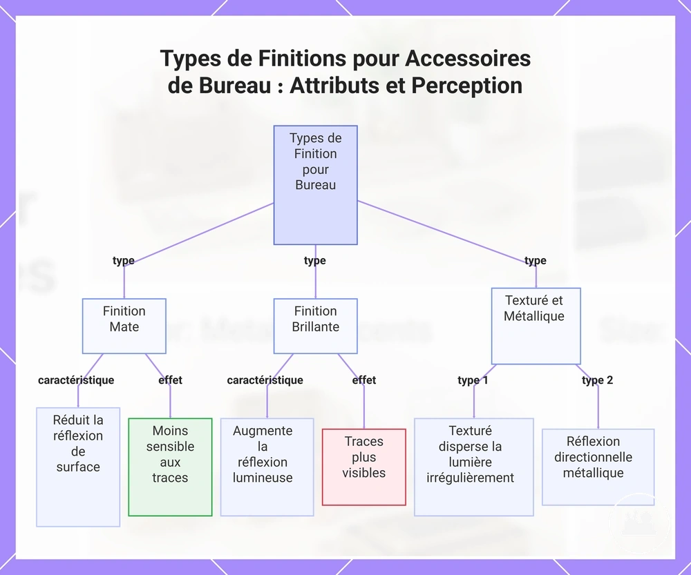Types de Finitions pour Accessoires de Bureau : Attributs et Perception