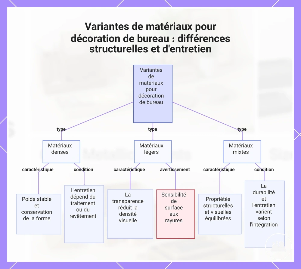 Variantes de matériaux pour décoration de bureau : différences structurelles et d'entretien