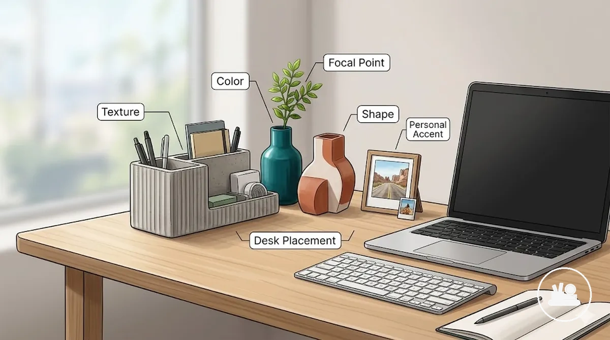 acessórios decorativos para mesa adicionando personalidade com pequenos toques, cor, textura e espaço de trabalho aberto