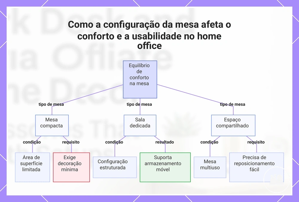 Como a configuração da mesa afeta o conforto e a usabilidade no home office