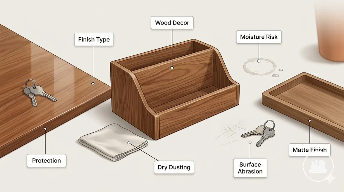 Considerações sobre manutenção e proteção de superfície para decorativos de madeira de mesa