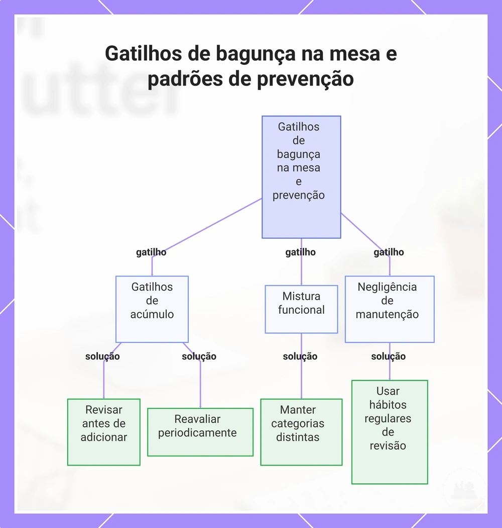 Gatilhos de bagunça na mesa e padrões de prevenção