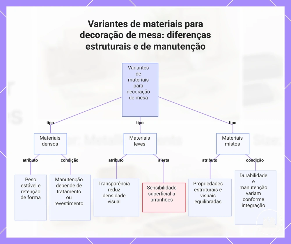 Variantes de materiais para decoração de mesa: diferenças estruturais e de manutenção