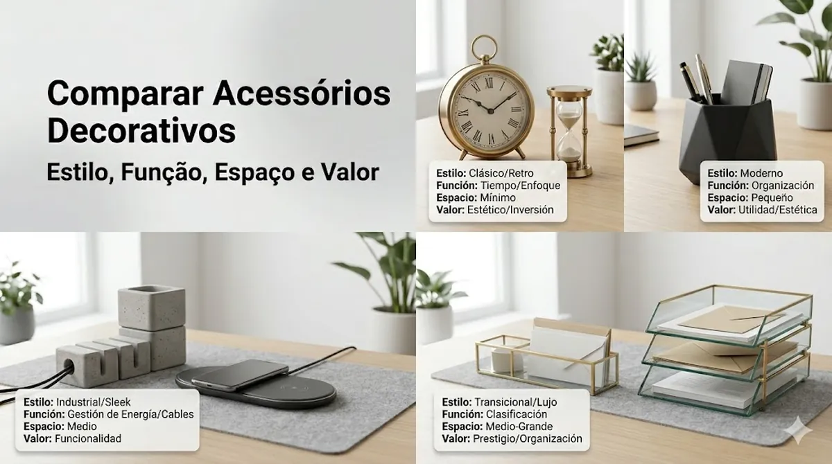 Acessórios decorativos para mesa comparados por estilo, função, necessidade de espaço e valor
