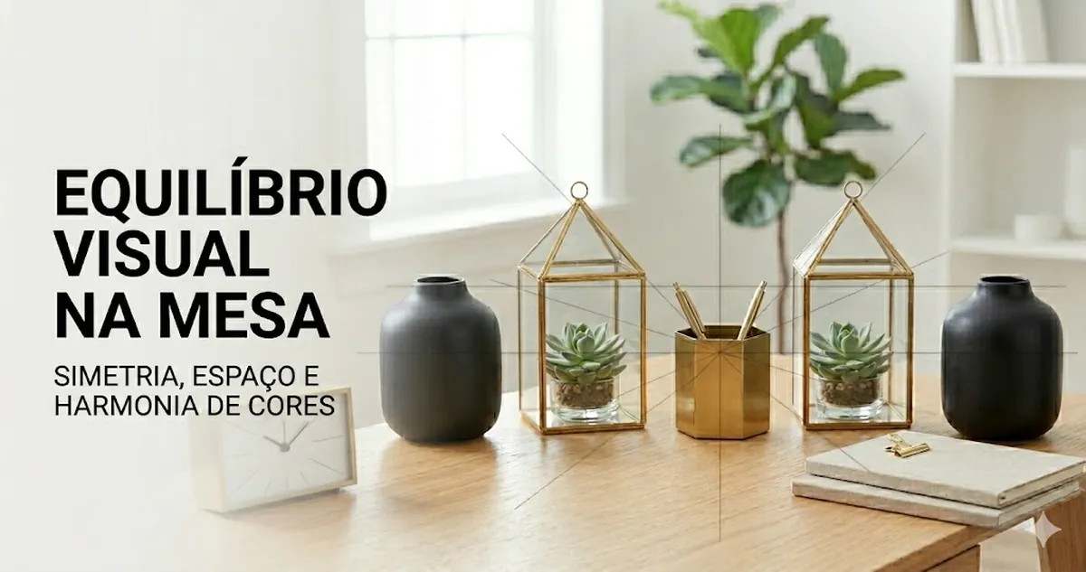 Acessórios decorativos para mesa equilibrados com simetria, espaçamento e harmonia de cores