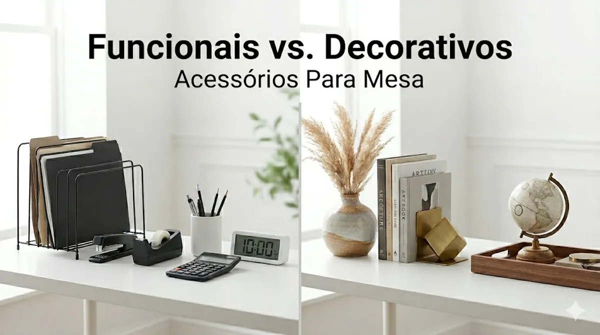 Acessórios funcionais e decorativos para mesa comparados lado a lado