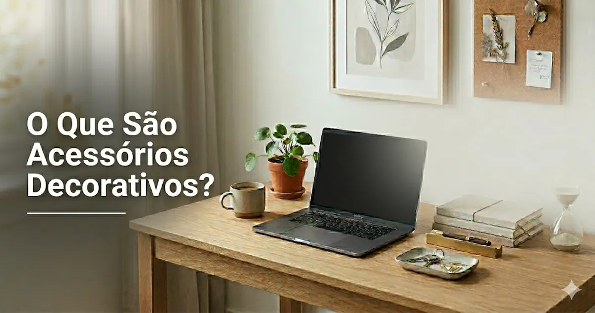 Acessórios decorativos comuns para mesa, incluindo organizadores, bandejas, suportes e objetos decorativos