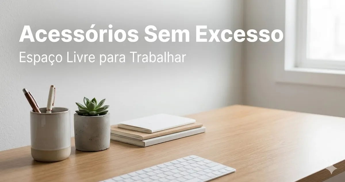 Acessórios decorativos para mesa sem excesso, posicionados com espaço livre suficiente para trabalhar