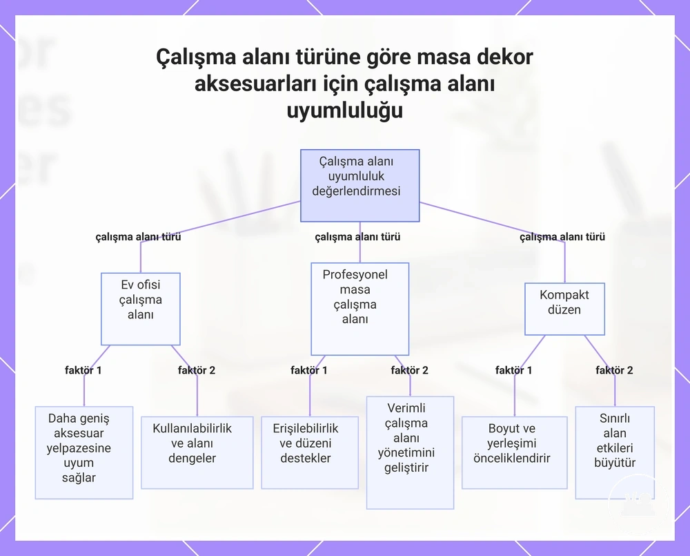 Çalışma alanı türüne göre masa dekor aksesuarları için çalışma alanı uyumluluğu