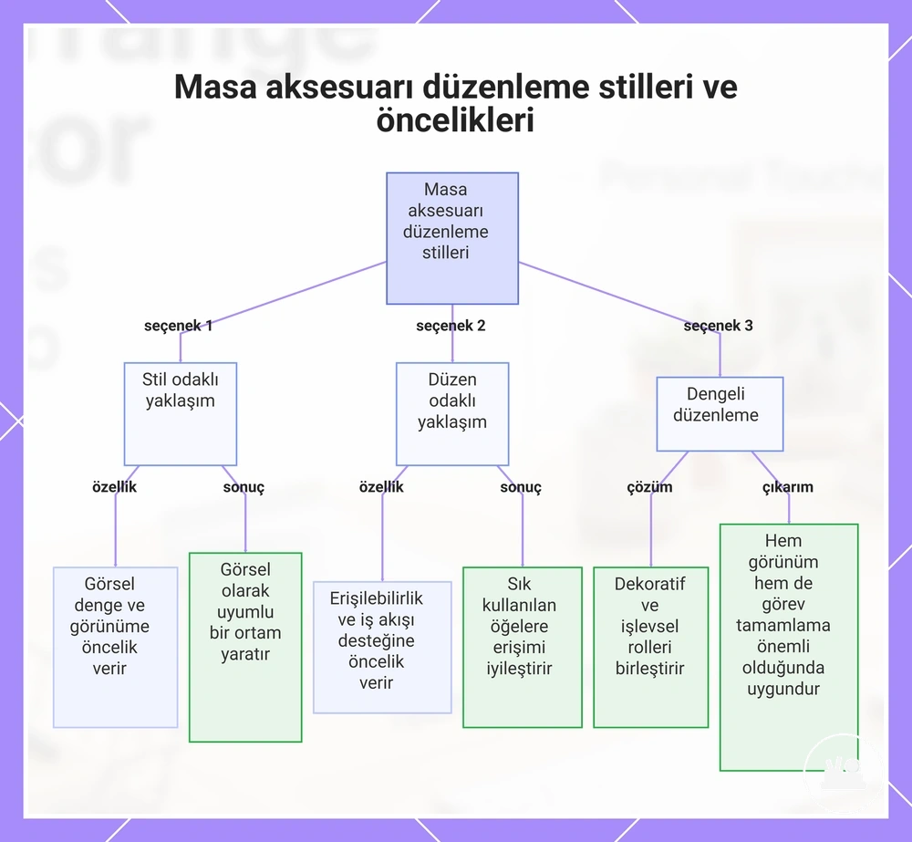 Masa aksesuarı düzenleme stilleri ve öncelikleri