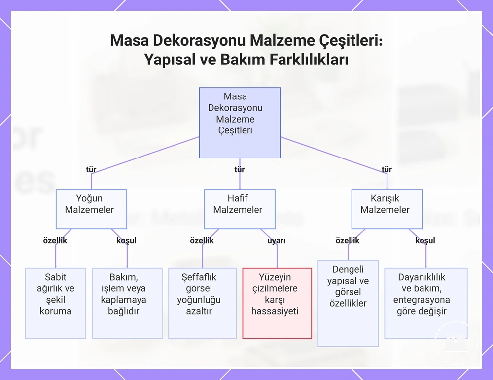 Masa Dekorasyonu Malzeme Çeşitleri: Yapısal ve Bakım Farklılıkları