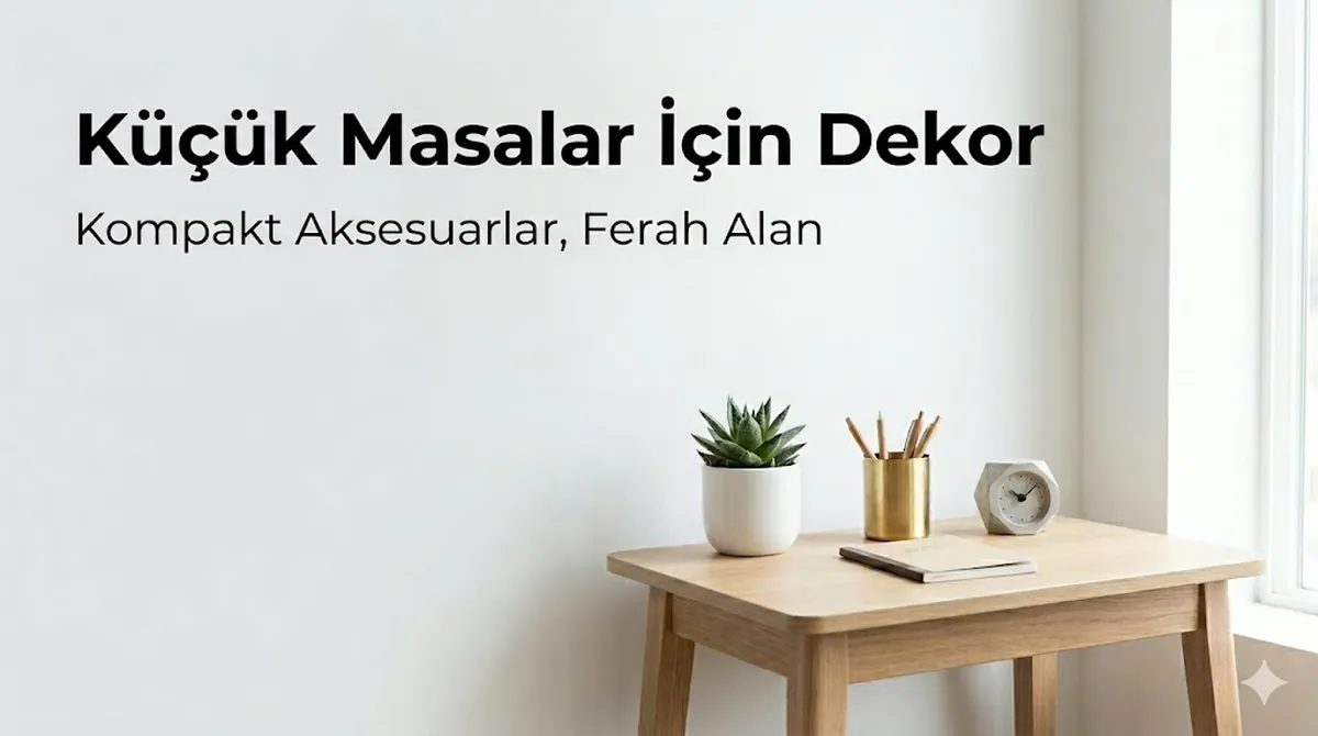 Küçük bir masada kalabalık oluşturmadan yerleştirilmiş kompakt masa dekor aksesuarları
